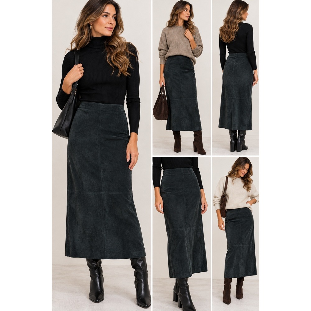 St. Johns Bay Womens Maxi Skirt Washable Suede Black 12 Dark Academia Western